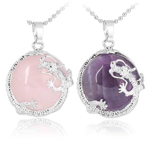 Halskette mit Tierkreis-Anhänger für Paare, natürlicher Kristallstein, chinesischer Drache, kurze Halskette, natürlicher Kristall-Edelstein-Anhänger, Unisex-Halskette, Amethyst, Einheitsgröße von LCKSTRAVAG