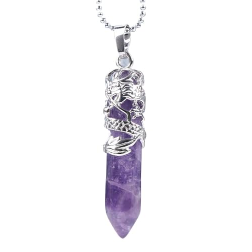 Stammes-Totem-Drachenförmiger Naturstein-Anhänger-Halskette, sechseckige Kristallsäule, Schmuck, Paar, modischer Kristall-Edelstein-Anhänger, Männer und Frauen, Anhänger-Halskette, Amethyst, Ein von LCKSTRAVAG