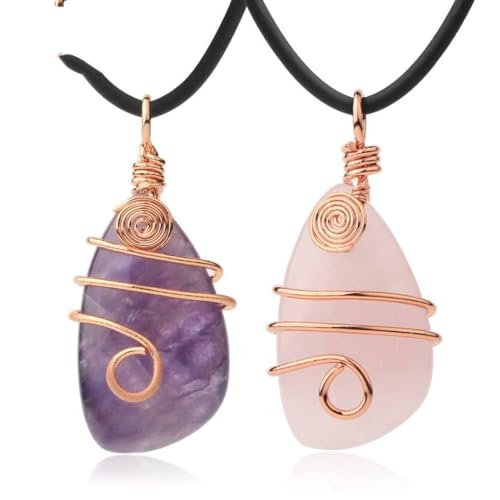 Unregelmäßiger tropfenförmiger Anhänger mit gewundenem Stein, modische Halskette aus natürlichem Kristall für Männer und Frauen, exquisite Halskette mit gewundenem Anhänger, Amethyst, Einheitsgröße von LCKSTRAVAG