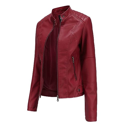 Bikerjacke Damen, Y2K mit Reißverschluss Mode Lederimitat Jacke Leicht Kunstleder Vintage Lederjacke Fruehling Kurz Oversize Bomberjacke Schwarz Vegan Motorradjacke Kunstlederjacke Übergangsjacke von LCpddajlspig