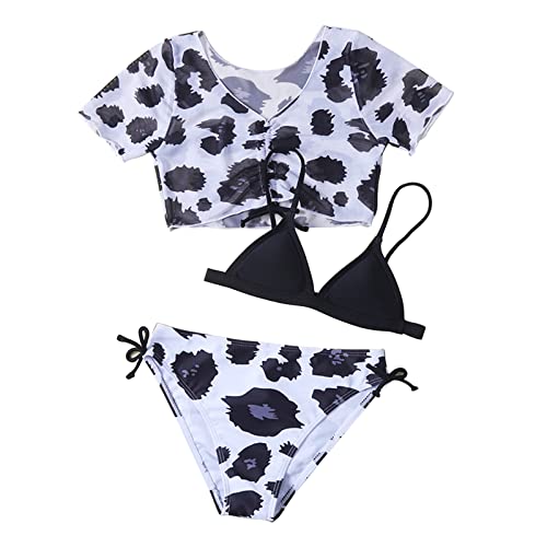 Bikinis für Mädchen mit Shorts Sonnenschutz Bikinihose Sommer Strand 3 Teilig Bedruckte Rüschen Bikinioberteil Bademode for 5-12 Jahre mit Triangel Bikini Tankini Teenager Badeanzug Badeanzüge von LCpddajlspig