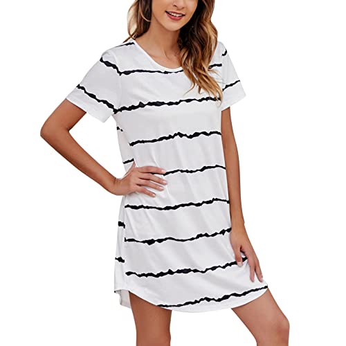 Damen Nachthemden 3/4 Arm Kurzarm Sleepshirt Kurz Sleepwear Sexy Hausanzug Nachtwäsche Schlafanzug Satin Freizeitkleid Bequeme Nachtwäsche Baumwolle Sommeren Negligee 166 von LCpddajlspig