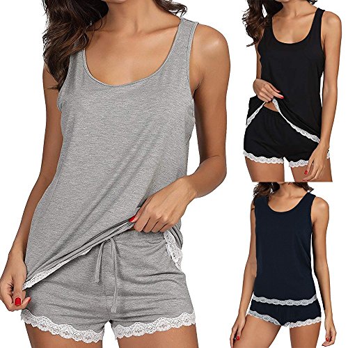 Damen Pyjama Set Viskose 2 Teilig Nachtwäsche Zweiteiliger mit Bündchen Kurz Nachtwäsche Sommer Baumwolle mit Knopfleiste Schlafhose Schlafanzug Sexy Hausanzug Nachthemden Pyjama Set 182 von LCpddajlspig