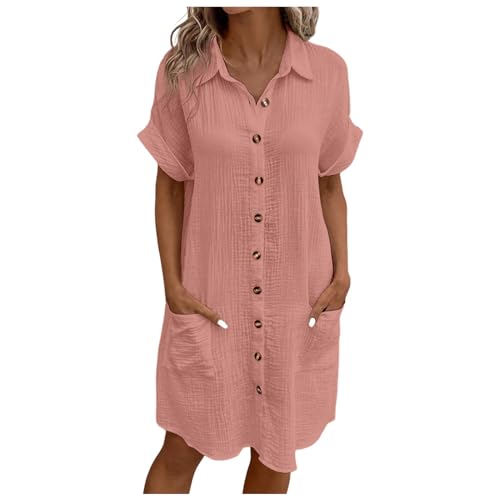 Kleider Damen Sommer, Musselin Kleid Damen Sommerkleid Mit Taschen Blusenkleid Strandkleid Kleid Mit Knopfleiste Kurzarm Musselinkleid Kleider Sommer Knielang Luftige Hemdblusenkleid Rosa L Kleider Damen Sommer, Musselin Kleid Damen Sommerkleid Mit Taschen Blusenkleid Strandkleid Kleid Mit Knopfleiste Kurzarm Musselinkleid Kleider Sommer Knielang Luftige Hemdblusenkleid Rosa L von LCpddajlspig