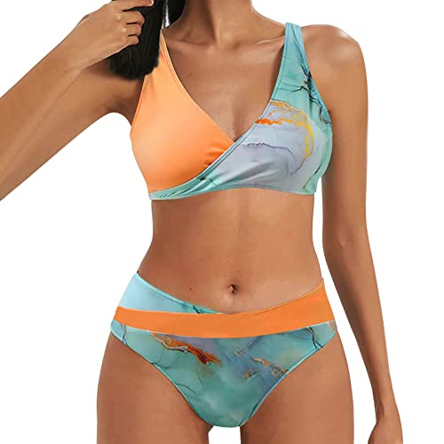 LCpddajlspig Bikinis für Damen Set V Ausschnitt Glitzer Bedruckte Badeanzug Zweiteiliger Bauch Weg High Waist Bademoden Badeanzüge Push Up Mode Bademode Swimsuits Blumenmuster Schwarz Bikinis von LCpddajlspig