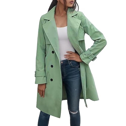 LCpddajlspig Frühlingsjacke Damen: Frühlings mit Knöpfen Windjacke Frühlingsmantel Lang Herbst Outwear Mantel Einfarbig mit Taschen Übergangsmantel Cardigan Zweireiher Umlegekragen Trenchcoat von LCpddajlspig