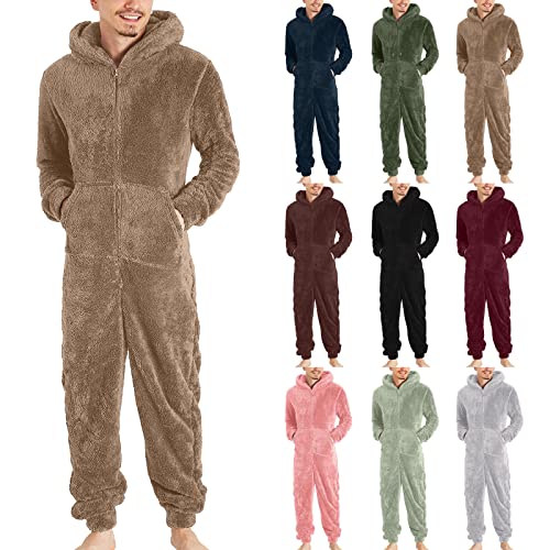 LCpddajlspig Herren Paar Jumpsuit Kuschelig Lustig Lang Pyjama Winter Warm Plüsch Overall Schlafoverall Reißverschluss Teddy Fleece Einteiler Onesie Einteiler Onesie Schlafanzug von LCpddajlspig