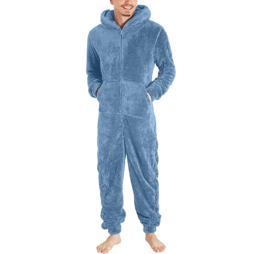 LCpddajlspig Herren Paar Jumpsuit Kuschelig Lustig Lang Pyjama Winter Warm Plüsch Overall Schlafoverall Reißverschluss Teddy Fleece Einteiler Onesie Einteiler Onesie Schlafanzug von LCpddajlspig