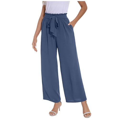 LCpddajlspig Musselin Hose Damen mit Tunnelzug Und Taschen Hohe Taille Linen Pants Stoffhose Weit Leicht Sporthose Sommer Palazzo Hose Weite Leg Hose Boho Sommerhose Mollig Leinenhose von LCpddajlspig