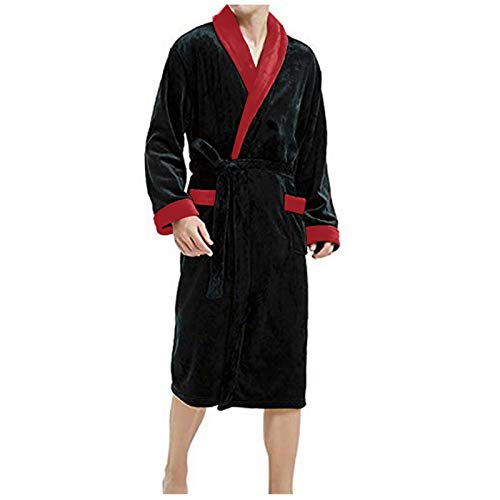 LCpddajlspig Sauna Bademantel Herren, Warm Leicht Flanell Fleece Lang Weicher mit Kapuze Nachtwäsche Saunamantel Flauschig Große Größen Morgenmantel Waffelpique Winter Hausmantel Pyjama von LCpddajlspig