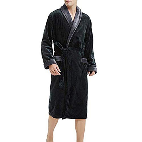 LCpddajlspig Sauna Bademantel Herren, Warm Leicht Flanell Fleece Lang Weicher mit Kapuze Nachtwäsche Saunamantel Flauschig Große Größen Morgenmantel Waffelpique Winter Hausmantel Pyjama von LCpddajlspig