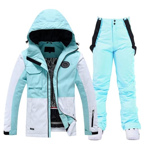 LCpddajlspig Skianzug Damen Mädchen wasserdichte Atmungsaktive Skijacke Skihose mit Hosenträger Verstellbarer Bund Fleece Winddicht Warm Schneeanzug Regenjacke Outdoor Sport Snowboard Skifahren von LCpddajlspig