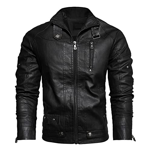 Motorradjacke Herren mit Protektoren, Schwarz Wasserdicht Bikerjacke Winddicht Leder Kunstlederjacke Stehkragen Motorrad Jacke Bomberjacke 5XL Vintage Reißverschluss Lederjacke Racing Jacke Motorradjacke Herren mit Protektoren, Schwarz Wasserdicht Bikerjacke Winddicht Leder Kunstlederjacke Stehkragen Motorrad Jacke Bomberjacke 5XL Vintage Reißverschluss Lederjacke Racing Jacke von LCpddajlspig