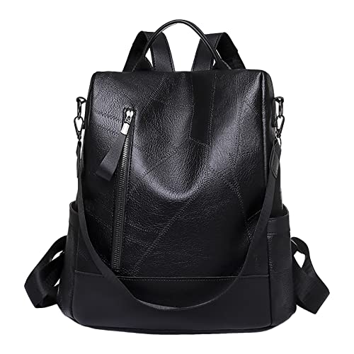 Damen Rucksack 2023 Neu Weiche Leder Textur Rucksack Große Kapazität Dual Purpose Casual Rucksack Rucksack mit Laptopfach, Schwarz , Einheitsgröße von LDadgf