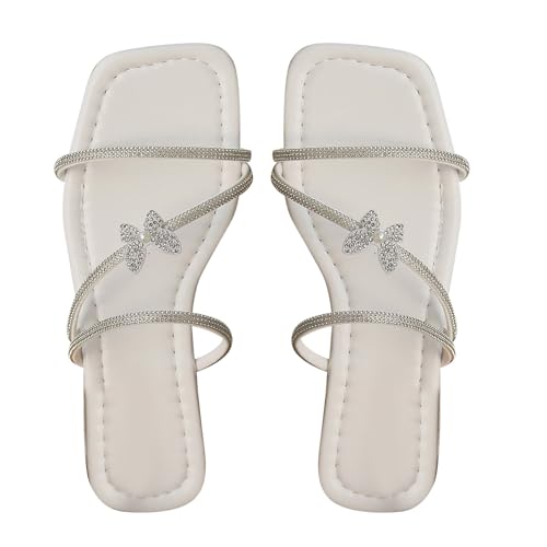 LDadgf Damen Sommer Flachboden Große Wasser Schleife Cool Drag Damenschuhe Gelb Lack (White, 40) von LDadgf