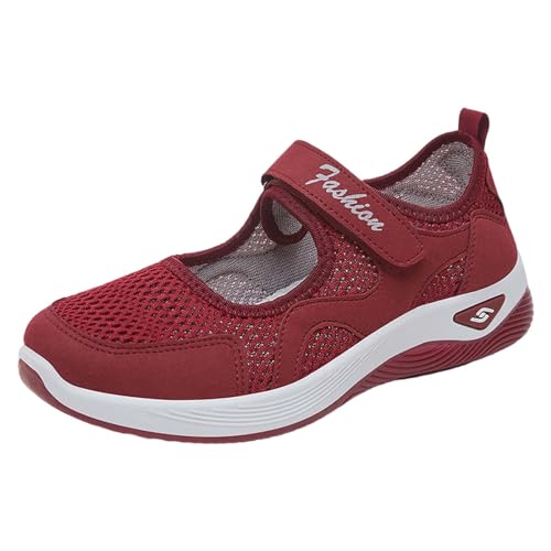 LDadgf Damenschuhe Ethnische Freizeitschuhe Sommermode Hohl Atmungsaktiv Flacher Absatz Weiche Sohle Freizeitschuhe Damen Schuhe Mit Absatz 43 (Red, 40) von LDadgf