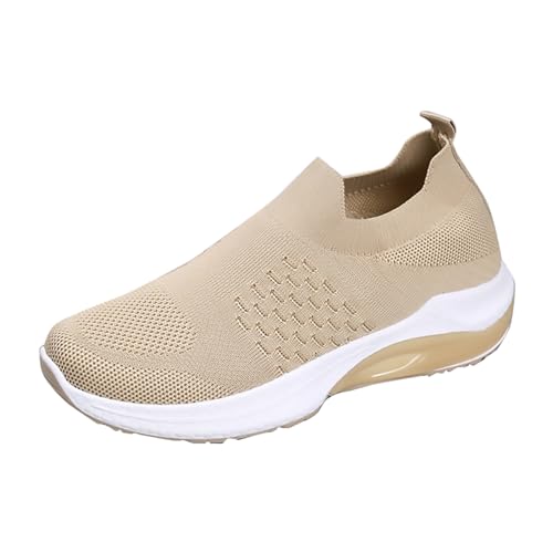 LDadgf Gewebte, orthopädische, atmungsaktive, weiche Schuhe für Damen, zum Spazierengehen, Slip-On-Schuhe aus Schaumstoff, Slip-In-Sneakers mit Fußgewölbeunterstützung Frühjahr Schuhe (Khaki, 37) von LDadgf