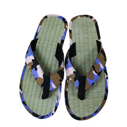 LDadgf Herren Sommer Hausschuhe mit unten Home Holzboden Atmungsaktive Camouflage Canvas Hausschuhe Indoor Sandalen Hausschuhe Schuhe Herren Schwarz 44 (Blue, 42) von LDadgf