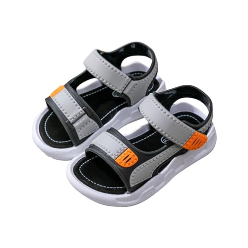 LDadgf Sandalen Sommer Strandschuhe Hakenschlaufe Atmungsaktive rutschfeste Sandalen Sportliche Sandalen Jungs (Grey, 27 Little Child) von LDadgf