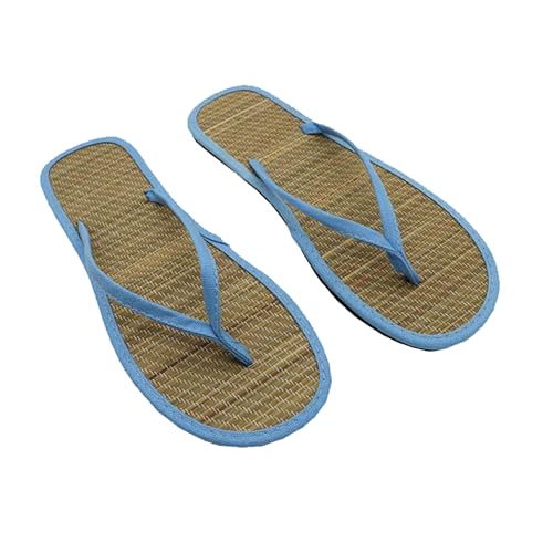 LDadgf Sommer Flip-Flops Rattan Damen Japanischen Hause Mit Außerhalb Tragen Sandale Drag Flache Unterseite Drag Damenschuhe 43 44 Absatz (Blue, 40) von LDadgf