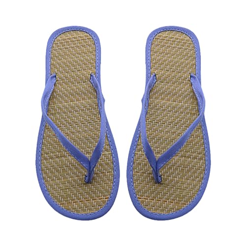 LDadgf Sommer Flip-Flops Rattan Damen Japanischen Hause Mit Außerhalb Tragen Sandale Drag Flache Unterseite Drag Damenschuhe 43 44 Absatz (Purple, 36) von LDadgf