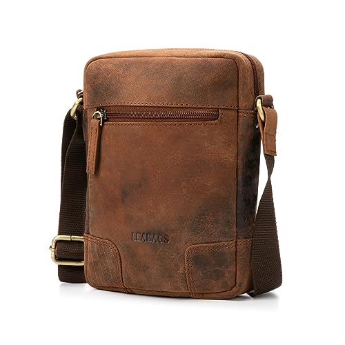 LEABAGS Leder kleine Umhängetasche Herren I Messenger Bag mit Schultergurt I Schultertasche I Herren Reisetasche I Tragetasche I Handtasche I Handytasche I Leder handgefertigt I Vintage Rotbraun von LEABAGS