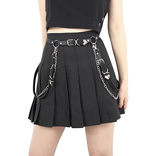 LEACOOLKEY Punk PU Leder Kettengürtel für Damen Gothic Rock Taillengürtel mit Bein Strumpfbänder von LEACOOLKEY