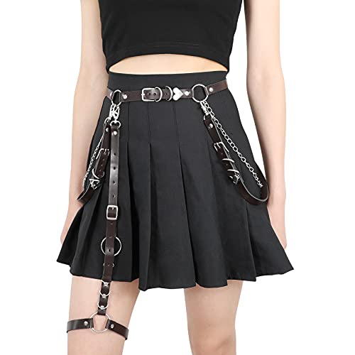 LEACOOLKEY Punk PU Leder Kettengürtel für Damen Gothic Rock Taillengürtel mit Bein Strumpfbänder von LEACOOLKEY