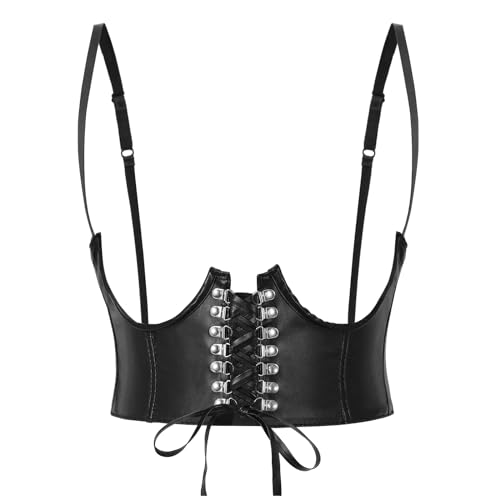 LEACOOLKEY Unterbrustkorsett Gürtel für Frauen Steampunk Bustier PU Leder Lace-up Waspie Taille Cincher Gürtel für Halloween von LEACOOLKEY