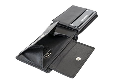 LEAS Minibörse mit Klappe extra flach im Querformat dünn, flaches Portemonnaie mit RFID Schutz, Block Folie mit Geschenk Box Echt-Leder, schwarz von LEAS