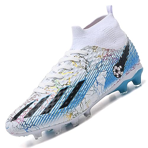 LECYGNB Fußballschuhe Herren Anti-Rutsch-Spikes Kunstrasen Fussballschuhe Jugend Kinder Professionelle Athletics Trainingsschuhe Outdoor Sport Football Schuhe Weiß Blau EU 38 von LECYGNB