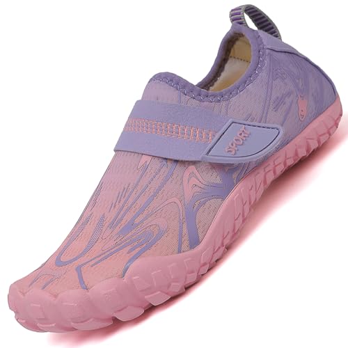 LECYGNB Kinder Strandschuhe Schwimmschuhe Wasserschuhe Schnell Trocknend Aquaschuhe Surfschuhe Barfuss Schuh für Jungen Mädchen Baby Beach Pool Unisex Lila EU 33 von LECYGNB