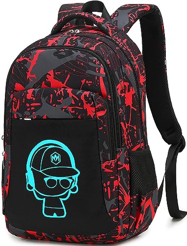 LEDAOU Schulrucksack Jungen Teenager Mädchen Schultaschen Kinder Rucksäcke Wasserdicht Leichtgewicht Schulranzen Groß für Schule Geschenke（Sketch Rot Schwarz） von LEDAOU