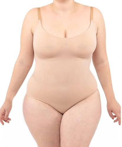 LEELA LAB Formend Bodysuit Damen Größe Größen, Shapewear mit Verstellbarem Verschluss, Nahtloser Technologie - Made in Italy (Nude, 3XL) von LEELA LAB