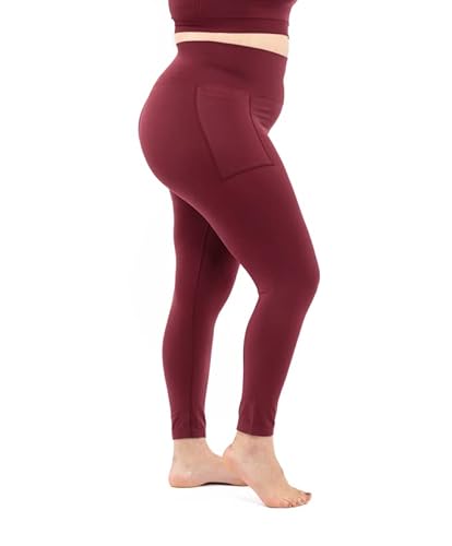 LEELA LAB Sport Leggings Damen Große Größen mit Seitentasche und Hüft Bauchband, aus weicher, Nahtloser Mikrofaser - Made in Italy (Bordeaux, 3XL) von LEELA LAB