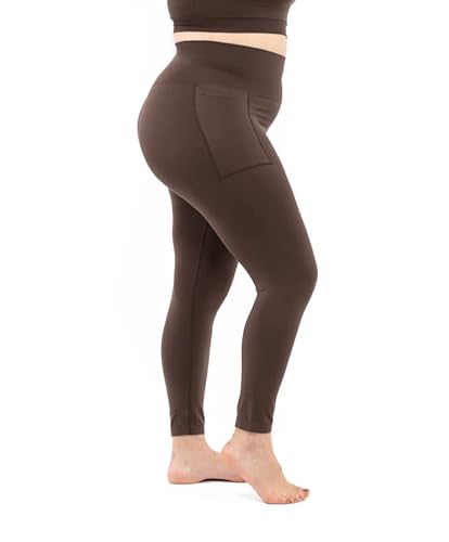 LEELA LAB Sport Leggings Damen Große Größen mit Seitentasche und Hüft Bauchband, aus weicher, Nahtloser Mikrofaser - Made in Italy (Coffee, XXL) von LEELA LAB