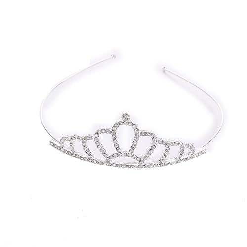 Strass Kinder Mädchen Tiara Haarband Braut Prinzessin Krone Stirnband für Geburtstag Hochzeit Festzug Halloween Kostüm Party (Silber), Mittel, Metall, Strass, Medium, Metall, Strass von LEEMASING