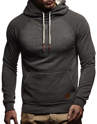 Leif Nelson Herren Pullover Hoodie mit Kapuze Moderner Sweatshirt-Pullover Langarm Sweatshirt Slim Fit LN8125 Anthrazit Small von Leif Nelson