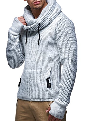 Leif Nelson Herren Strickpullover Grau mit Kragen/Hochwertiger Winterpullover Regular Fit, ideal für Casual-Looks, Langarm Größe XXL von Leif Nelson