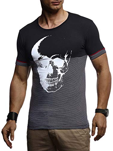 Leif Nelson Herren Sommer T-Shirt Rundhals-Ausschnitt Slim Fit Baumwolle-Anteil Basic Männer Totenkopf T-Shirt Crew Neck Hoodie-Sweatshirt Kurzarm lang LN4795 Schwarz Large von Leif Nelson