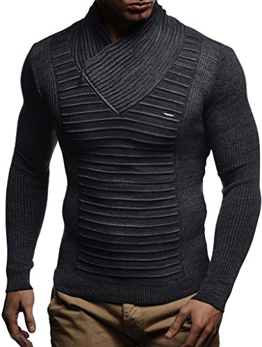 Leif Nelson Herren Strickpullover Schwarz XXL Reißverschluss - Dünner Männer Strick Pullover Winter & Sommer - Cooler Männer Pullover Schalkragen von Leif Nelson