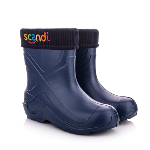 LEMIGO Kinder EVA Gummistiefel Gefüttert Filzisolierte Schaumstoff Stiefel 24-37 EU (Dunkelblau Bunte Stickerei, numeric_24) von LEMIGO