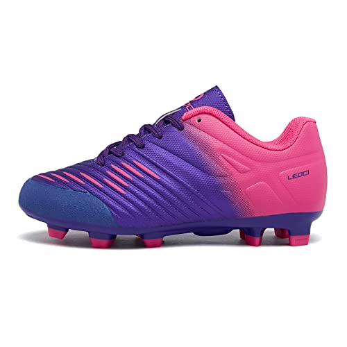 LEOCI Fußballschuhe for Jungen Mädchen Kinder Little Kids Firm Ground Sportliche Football Boots,Violett Roserot,29 EU von LEOCI