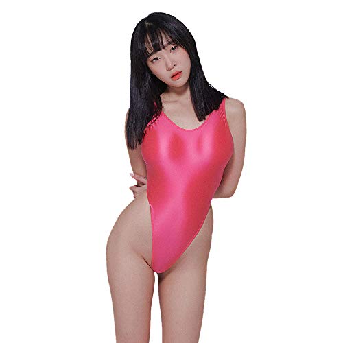 LEOHEX Damen Glänzend Einteiliger Badeanzug Tanga Sexy Bikini Schwimmanzug Monokini(M,Rosa) von LEOHEX