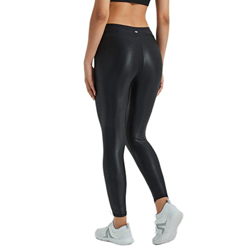 LEOHEX Damen Glänzend Mid Rise Legging Naked Feeling Stretch Workout Yogahose (M, Schwarz) von LEOHEX