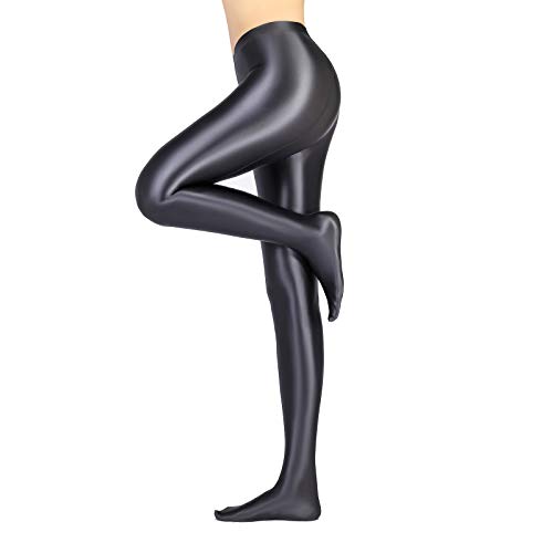 LEOHEX Glänzende blickdichte Strumpfhose Hohe Taille Sexy Strümpfe Yoga Hosen Training Damen Sport Leggings Fitness(L,Grau) von LEOHEX