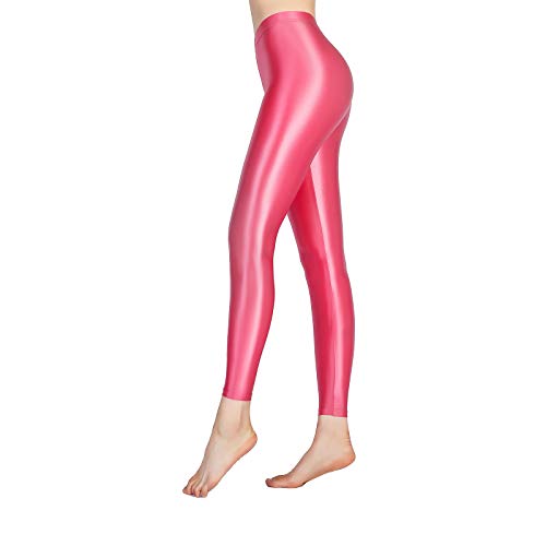 LEOHOX Sexy ölige Glänzende Blickdichte Damen Liquid Stretch High Rise Hochglanzgamaschen Strumpfhose Sport Leggings Fitness(M,Honeysuckle) von LEOHEX