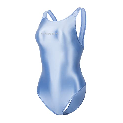 LEOHEX Sexy Satin Hochglanz Body Glänzend Bodysuit Einteiler Badeanzug Japan Skinsuit (M, Azure) von LEOHEX