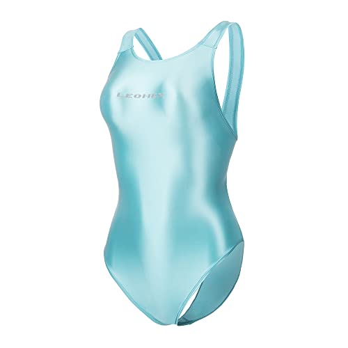 LEOHEX Sexy Satin Hochglanz Body Glänzend Bodysuit Einteiler Badeanzug Japan Skinsuit (XXL, Mint Blue) von LEOHEX