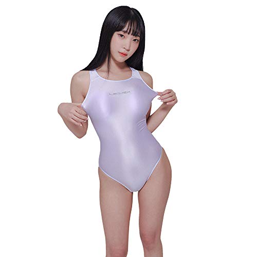 LEOHEX Sexy Satin Hochglanz Body Glänzend Bodysuit Einteiler Badeanzug Japan Skinsuit(L,Weiß) von LEOHEX